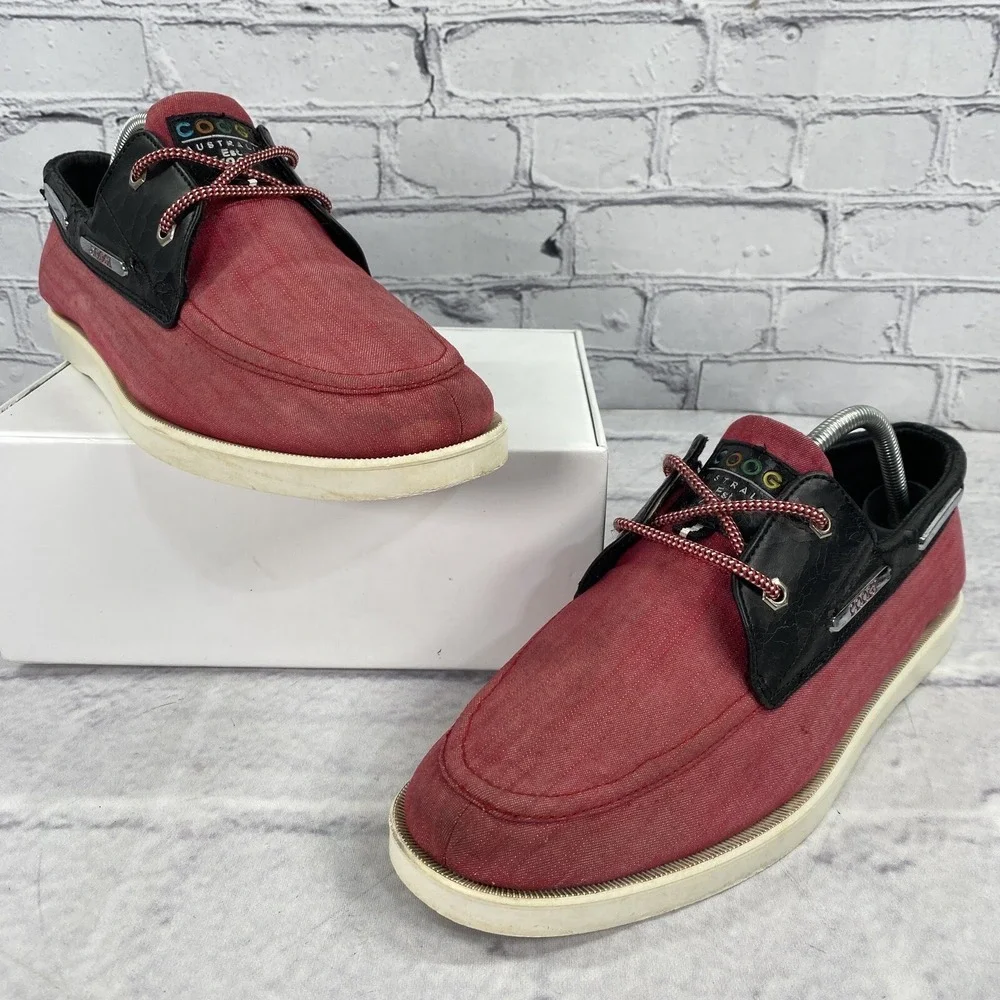 COOGI Australia‎ Men's Boat Shoes Size 10.5 Red Black CM1312 Canvas Faux Leather